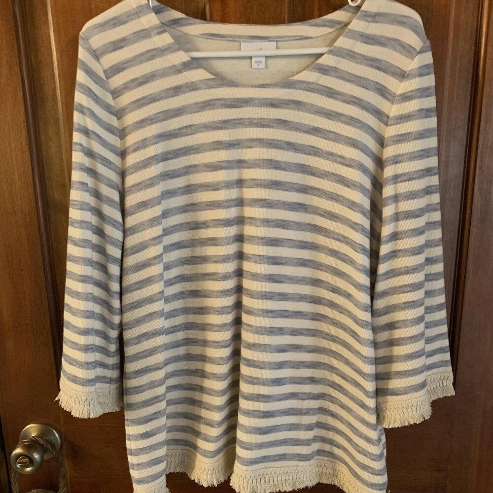 J.Jill nwot blue stripe crochet trim top